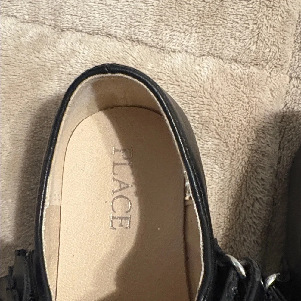 Place Black Mary Jane Dress Shoes with Flower Accent